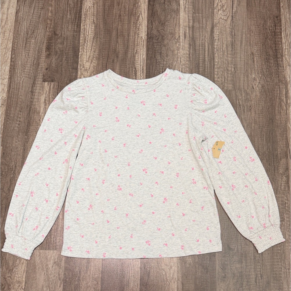 Thereabouts Girls L 14‎ Gray Pink Floral Puff Sleeve Smocked Top